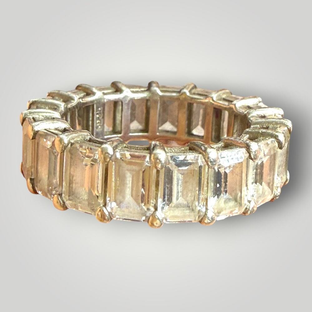 Sterling Silver 925 Emerald Cut CZ Eternity Band Ring Size 8 - Picture 2 of 7